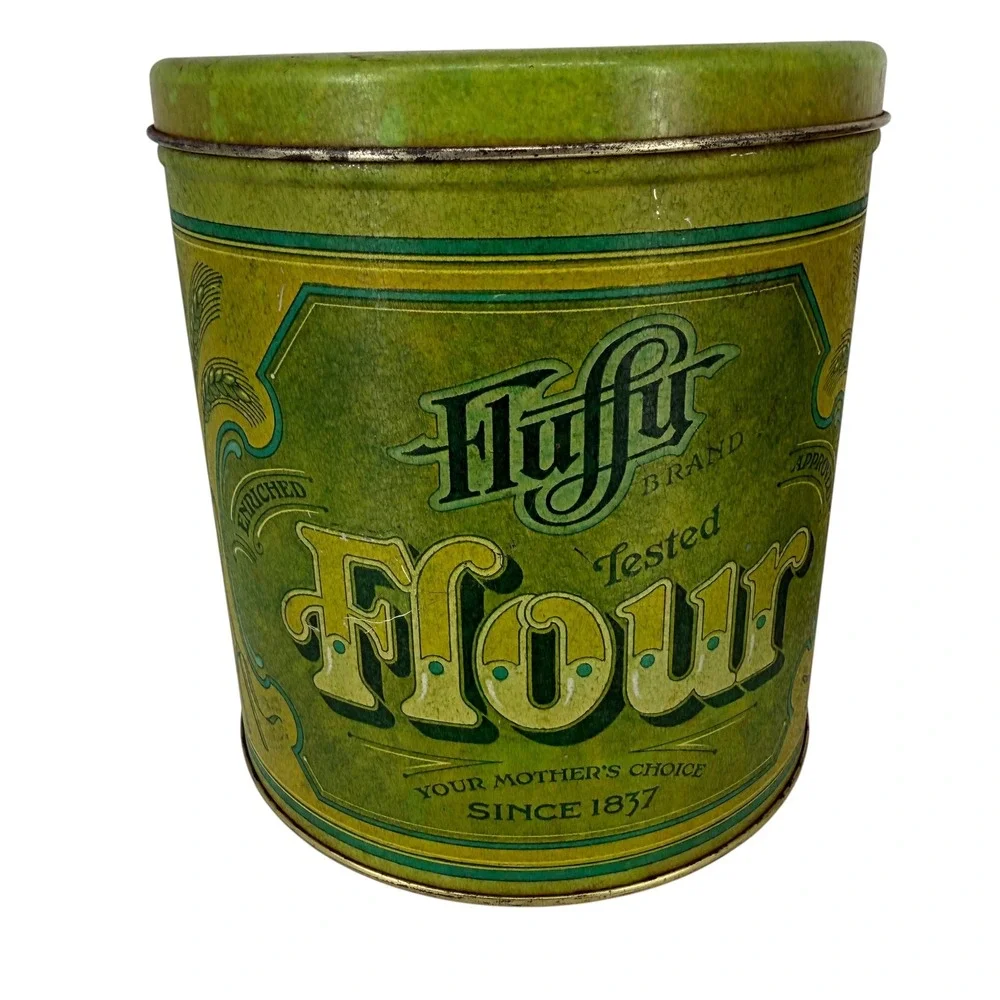 Vintage Ballonoff Flour Sugar Tin Canister Set Green Retro Farmhouse 2 Piece USA